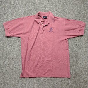 VINTAGE MAINE Polo Shirt Men M Pink Lighthouse Embroidered Nautical Casual Beach